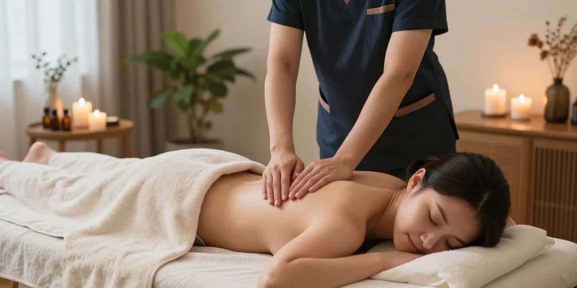 부천출장마사지 session in a tranquil home environment with professional therapist.