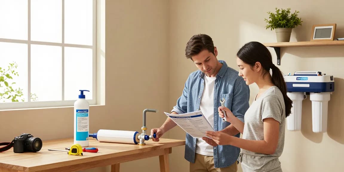 AQUA CREST AP431 AP430SS Whole House Scale Inhibitor being installed by a family, ensuring clean water quality.