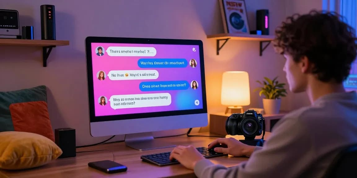 Engaging nsfw ai chat interaction in a cozy tech setting with ambient lighting.