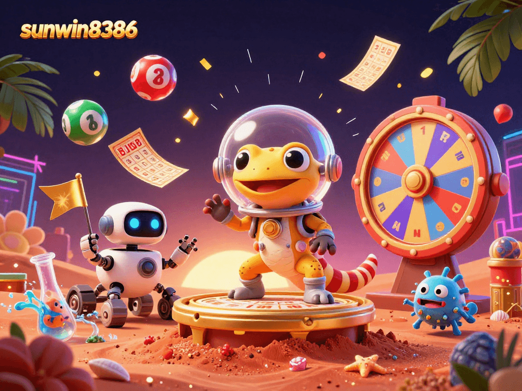 Experience winning moments with sunwin8386 in a vibrant 3D casino scene filled with excitement and joy.