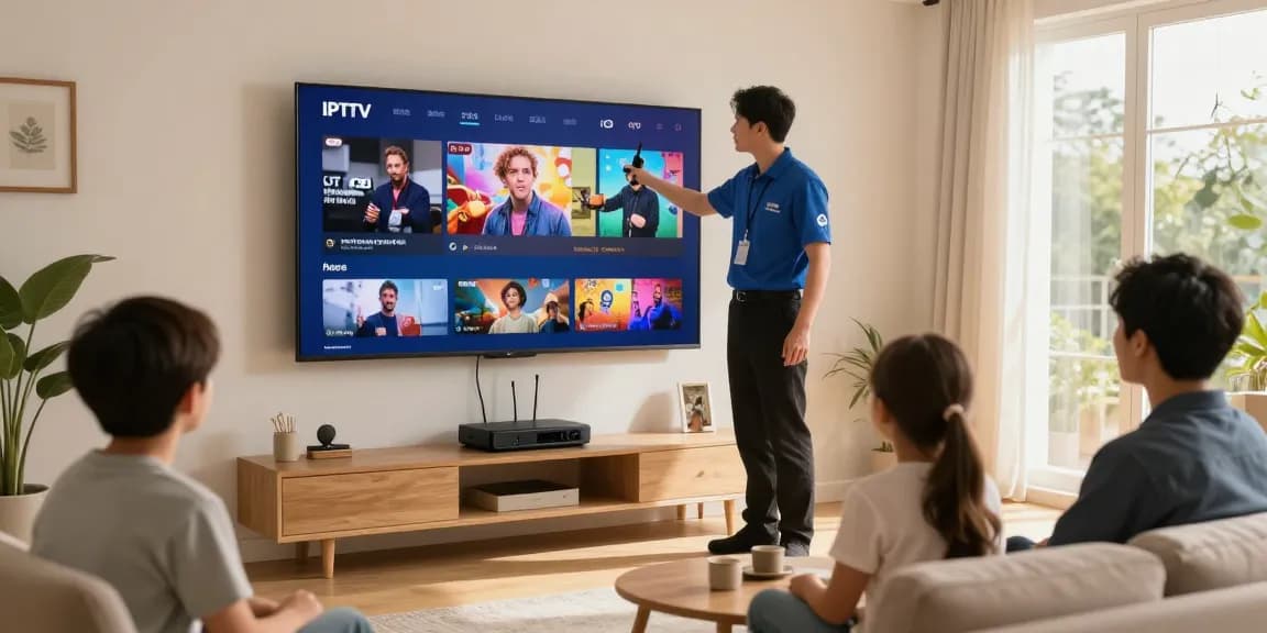 Expert installing UK IPTV Panel at a trusted local service provider's home, enhancing community entertainment experience.