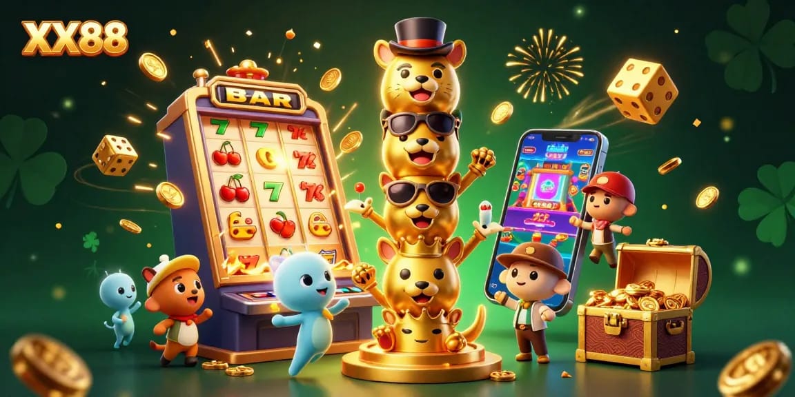 Experience the vibrant world of XX88 where fortune meets fun in a dazzling casino scene.