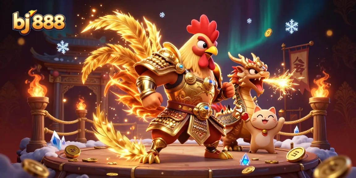 Experience thrilling gaming action with bj 888 in this vibrant 3D cartoon casino scene.