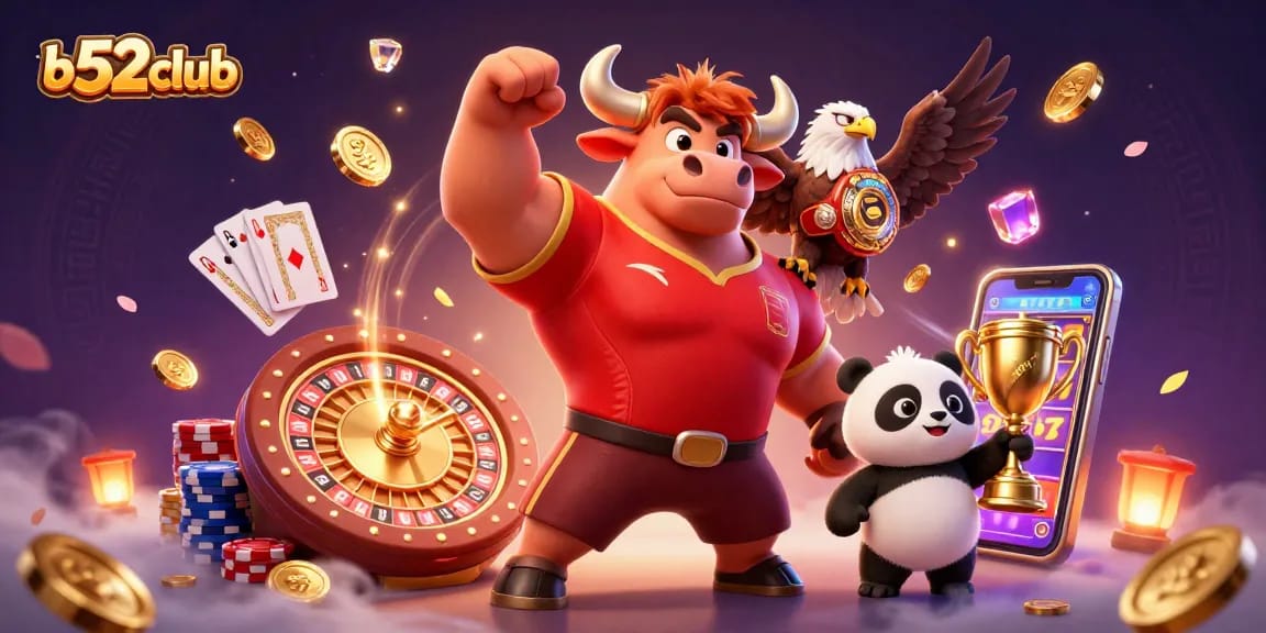 Engage with b52club's thrilling casino world featuring vibrant characters and game elements.