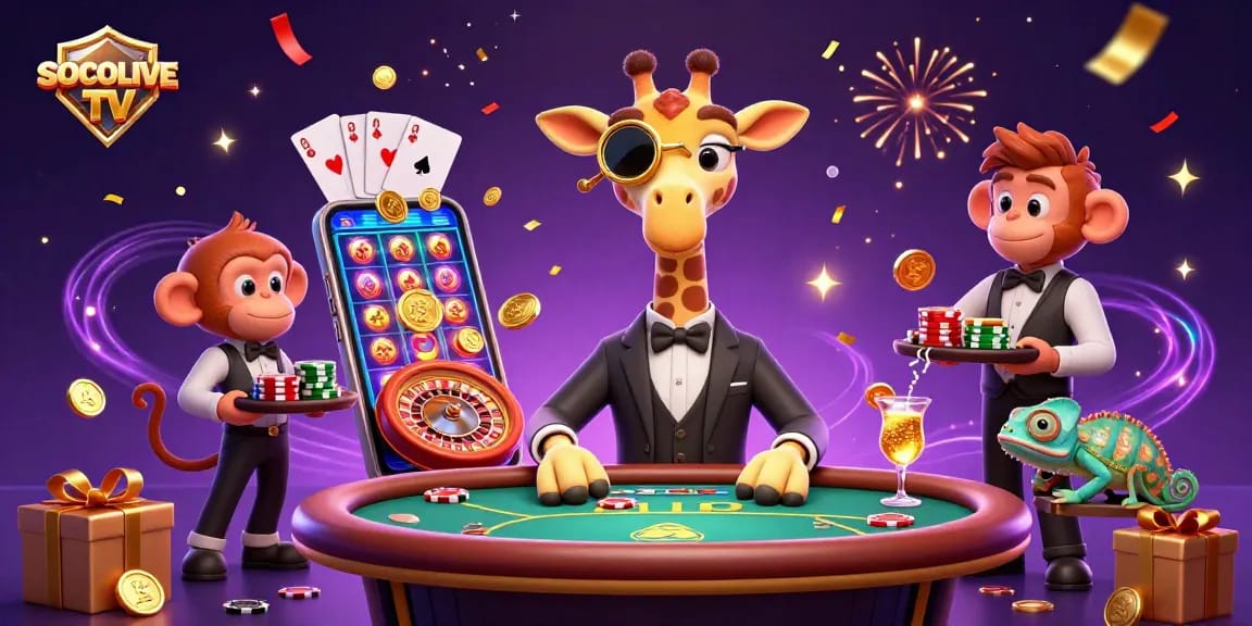 Experience live betting excitement at SOCOLIVE TV with vibrant casino-themed illustration.