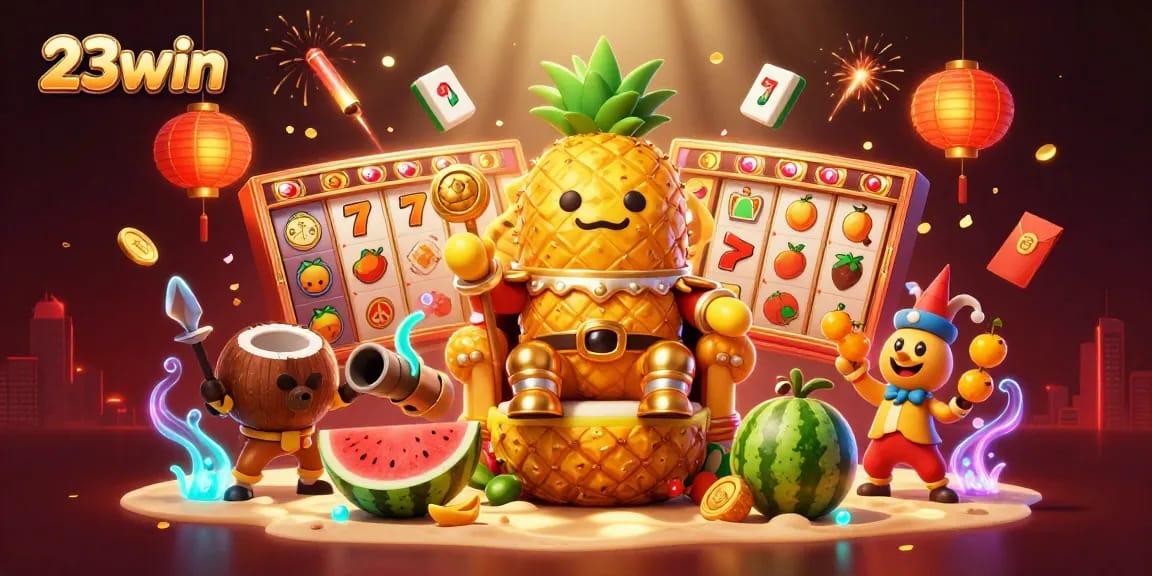 Engage with 23win's vibrant casino scene featuring dynamic characters and thrilling slot elements.