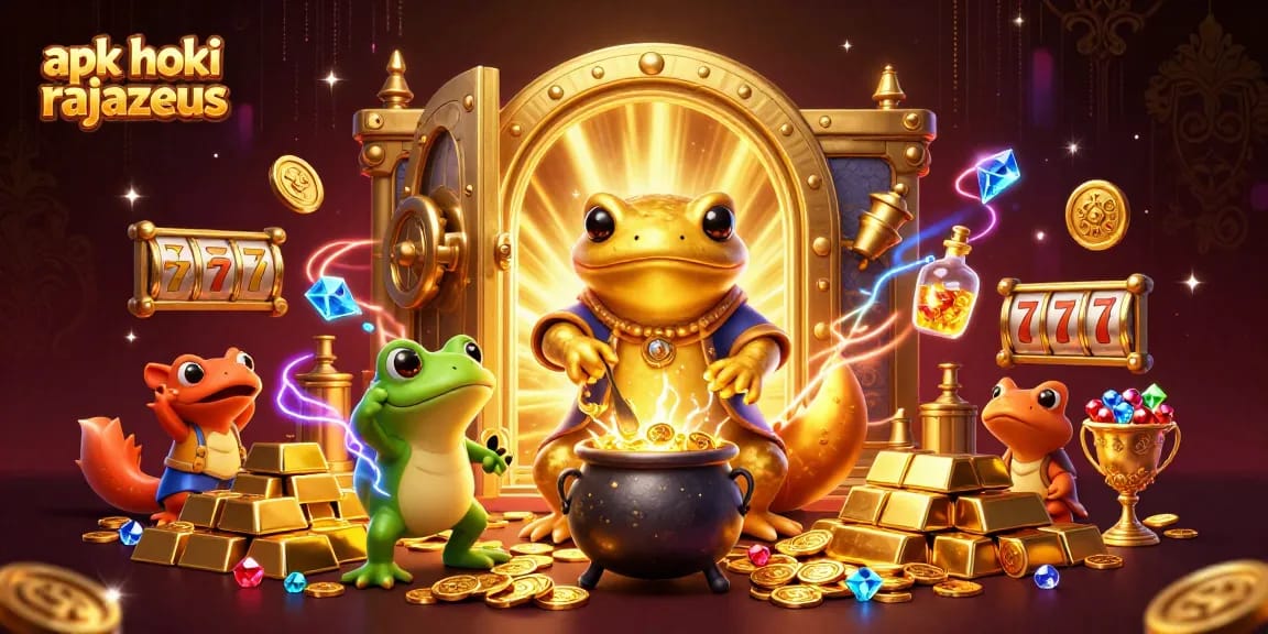 Experience thrilling gameplay with apk hoki rajazeus surrounded by treasures and gold elements.
