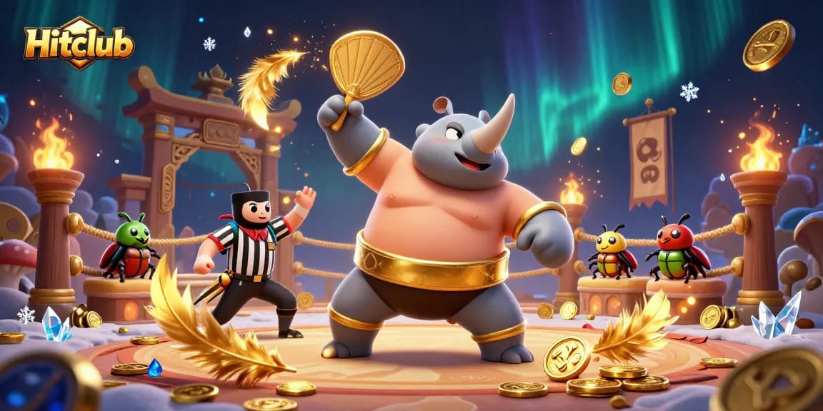 Experience thrilling wins at Hitclub with the dynamic sumo scene illustrating gold coins and excitement!