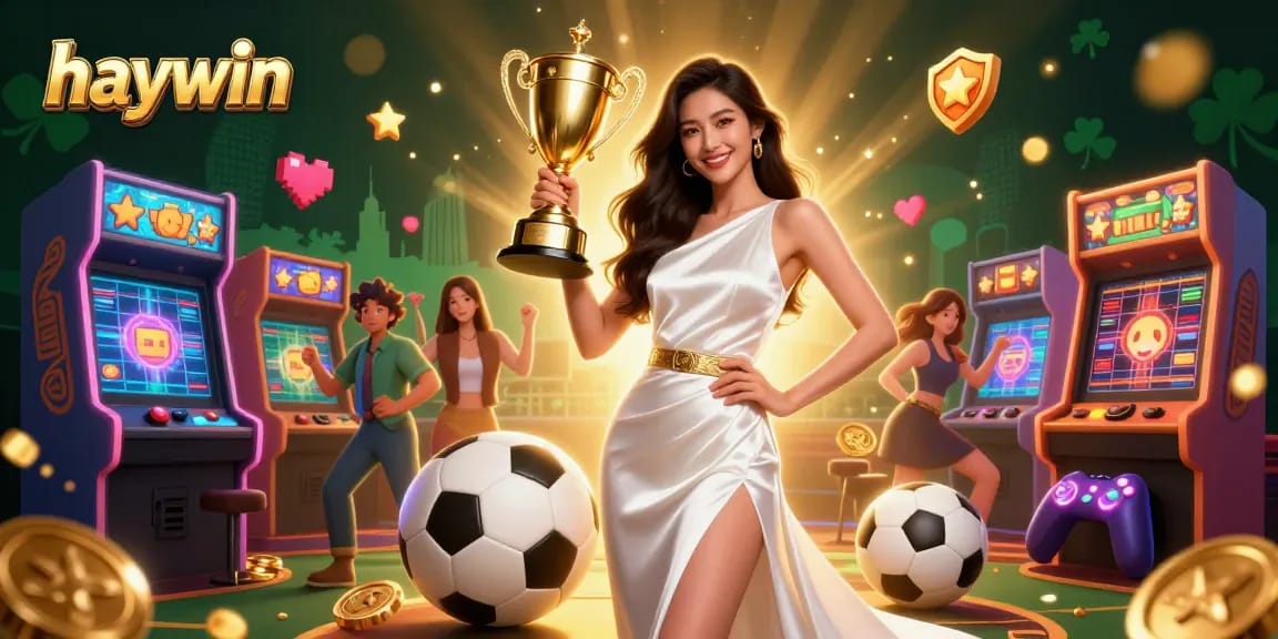 Experience the excitement of haywin as a confident winner celebrates victory with rich casino elements.
