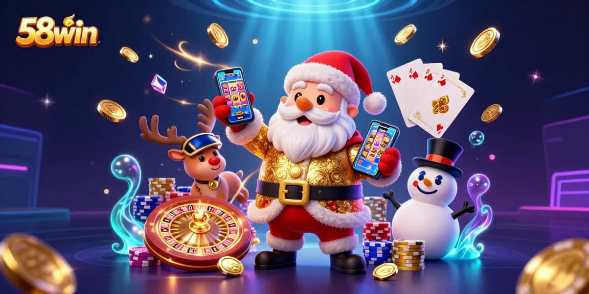 Experience excitement with 58win, where vibrant slots and casino magic come alive in a colorful animated scene.