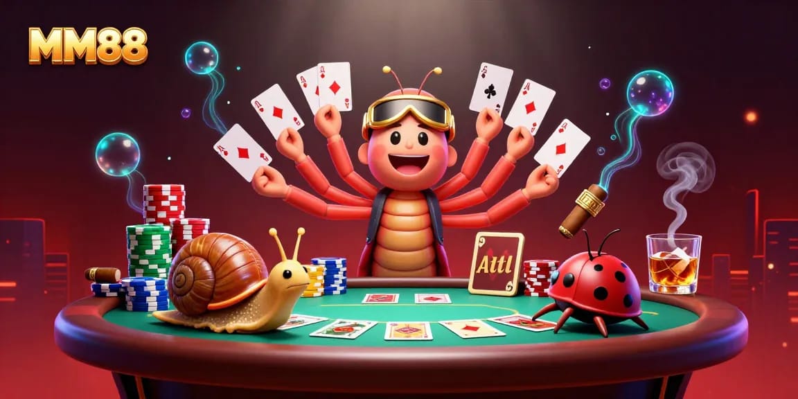 Experience the excitement at MM88 with a vibrant poker scene featuring unique characters and dynamic gameplay.