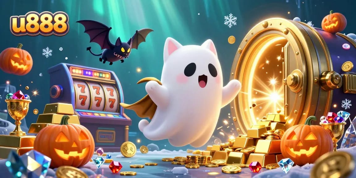 Engage in thrilling u888 casino action with a ghost cat and vampire bat amidst dynamic game elements.