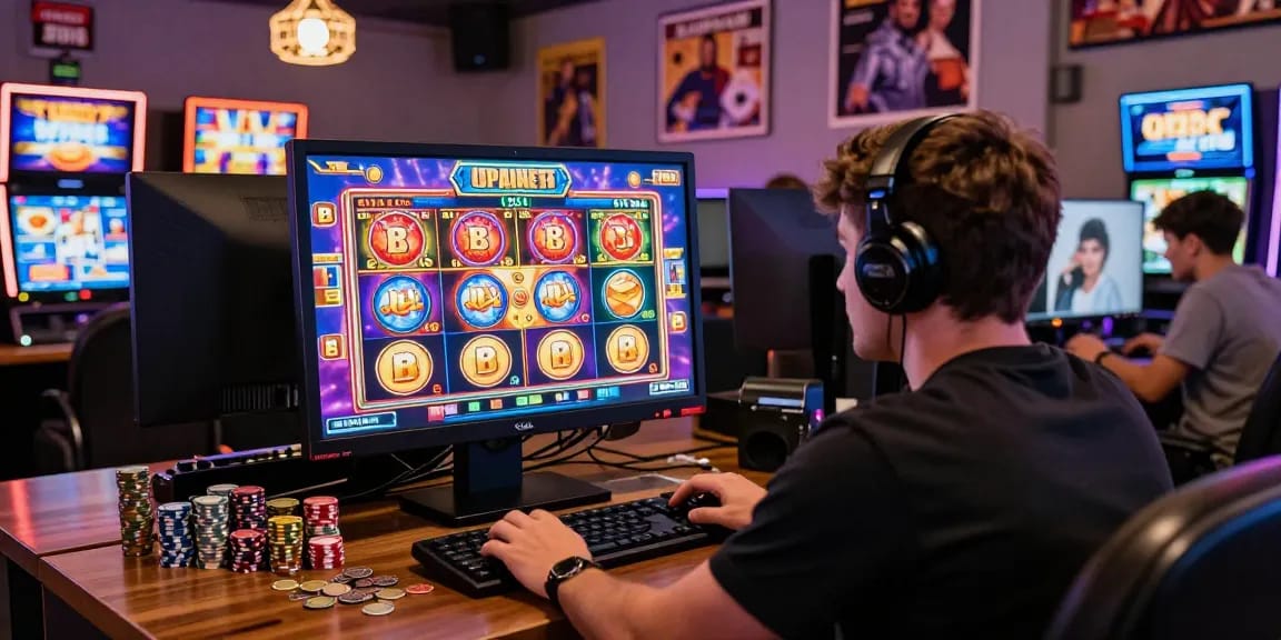 Player enjoying exciting slot games with colorful graphics on a computer screen.