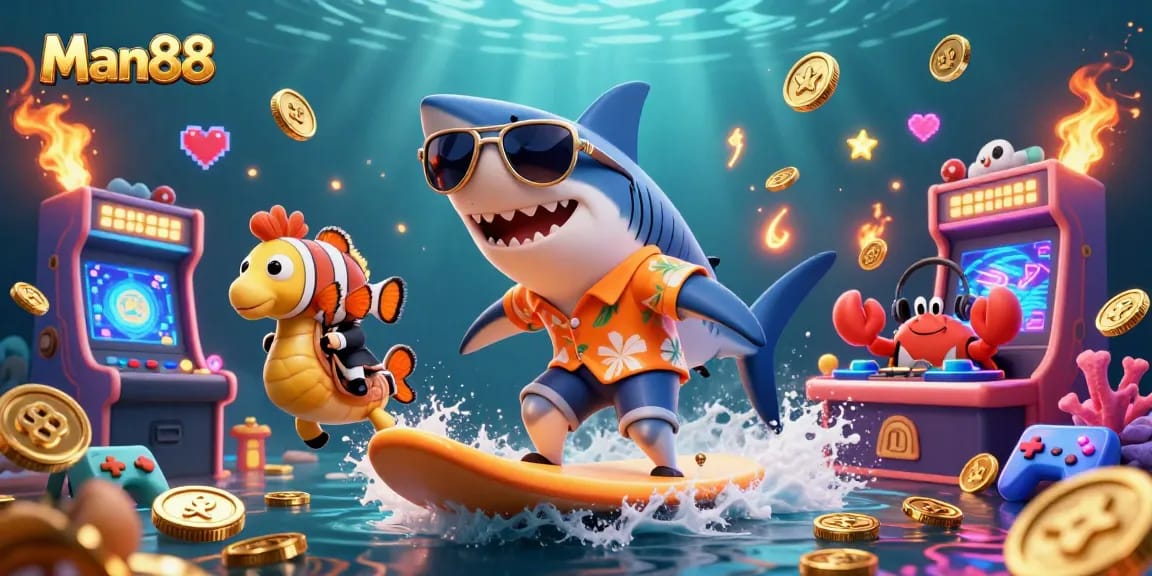 Experience thrilling wins at Man88 with a vibrant casino adventure featuring unique underwater characters.