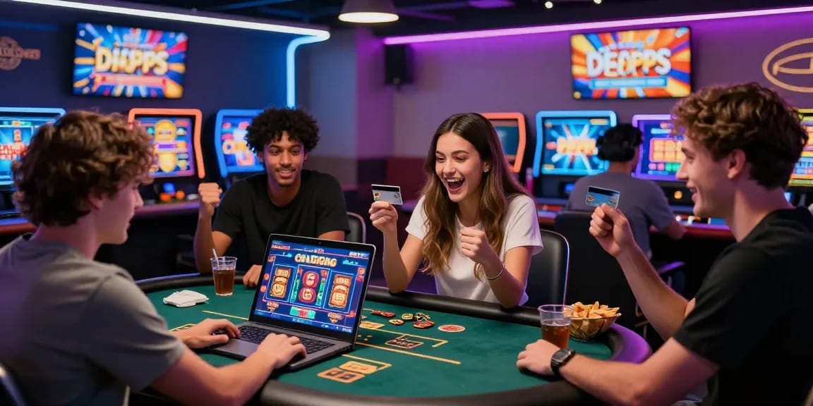 Engaging online gambling experience at credit card casinos https://scoarch.org.uk, vibrant scene with players enjoying diverse games.