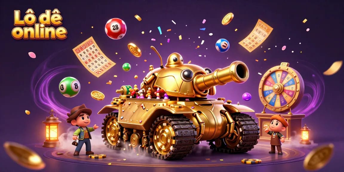Play the exciting Lô đề online with colorful lottery balls and a golden tank casino!