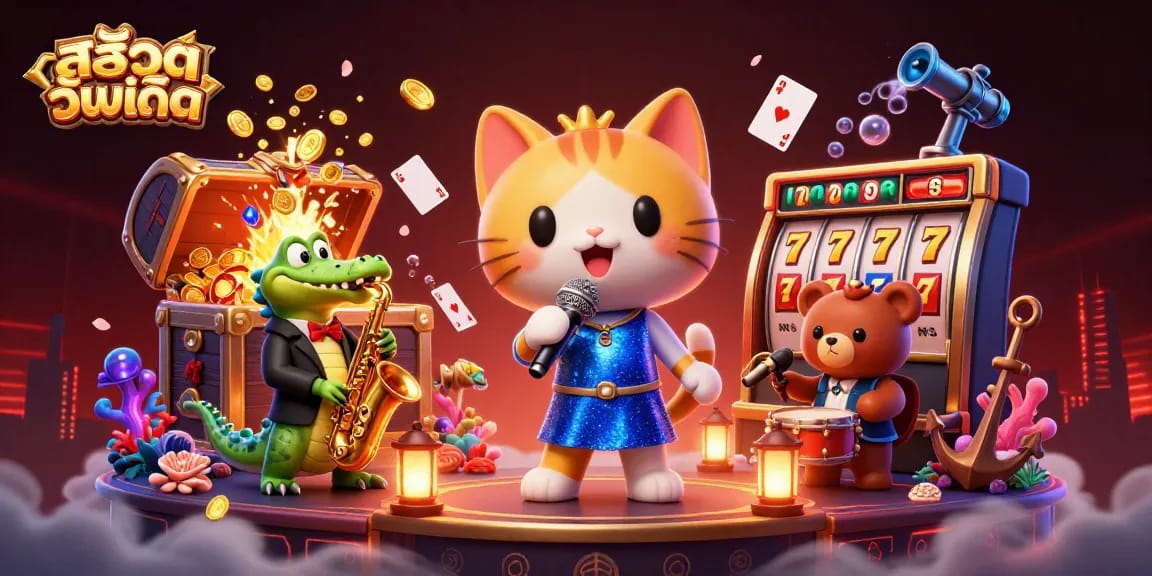 Experience สล็อตอัพเดท in an enchanting 3D casino scene filled with excitement and vibrant characters.