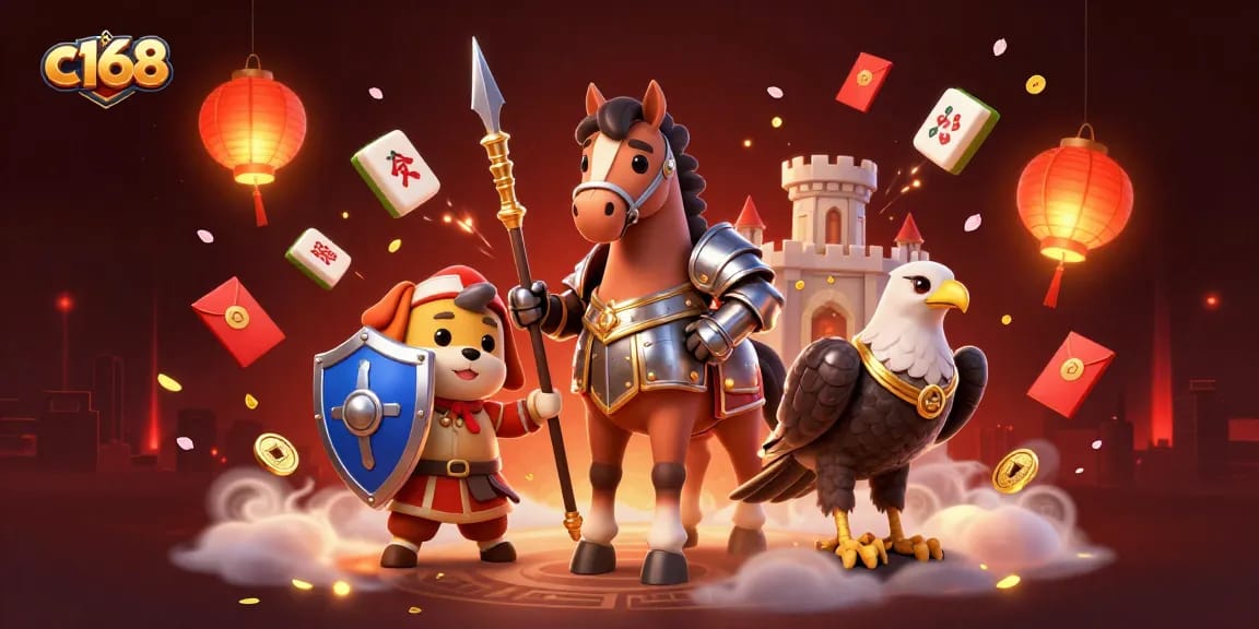 Experience thrilling games at c168 online casino, with medieval-themed characters and vibrant casino elements.