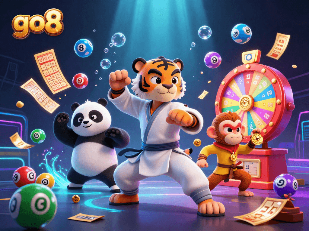 Experience thrilling action with go8 as a kung fu tiger and panda disciple face off amidst lottery excitement and golden tickets.