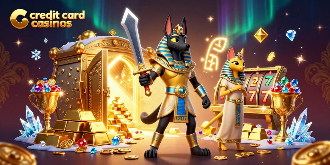 Experience thrilling credit card casinos with Anubis and Bastet among treasures and slot games.