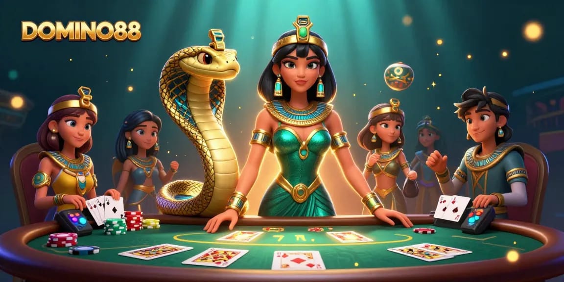 Join the excitement of DOMINO88 with dynamic poker gameplay featuring vibrant characters and elements.