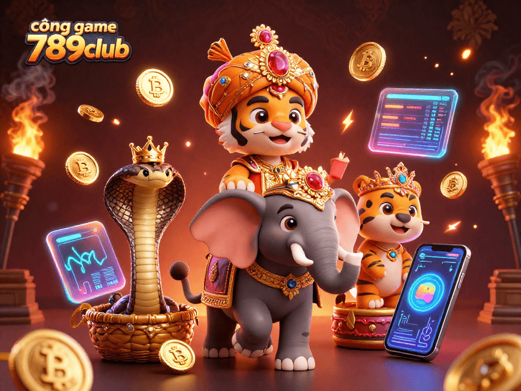 Join the excitement at cổng game 789club, featuring a vibrant 3D casino scene with rich elements.