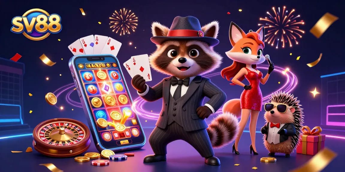 Engage in thrilling gameplay at sv88 with vibrant casino characters and a festive atmosphere.