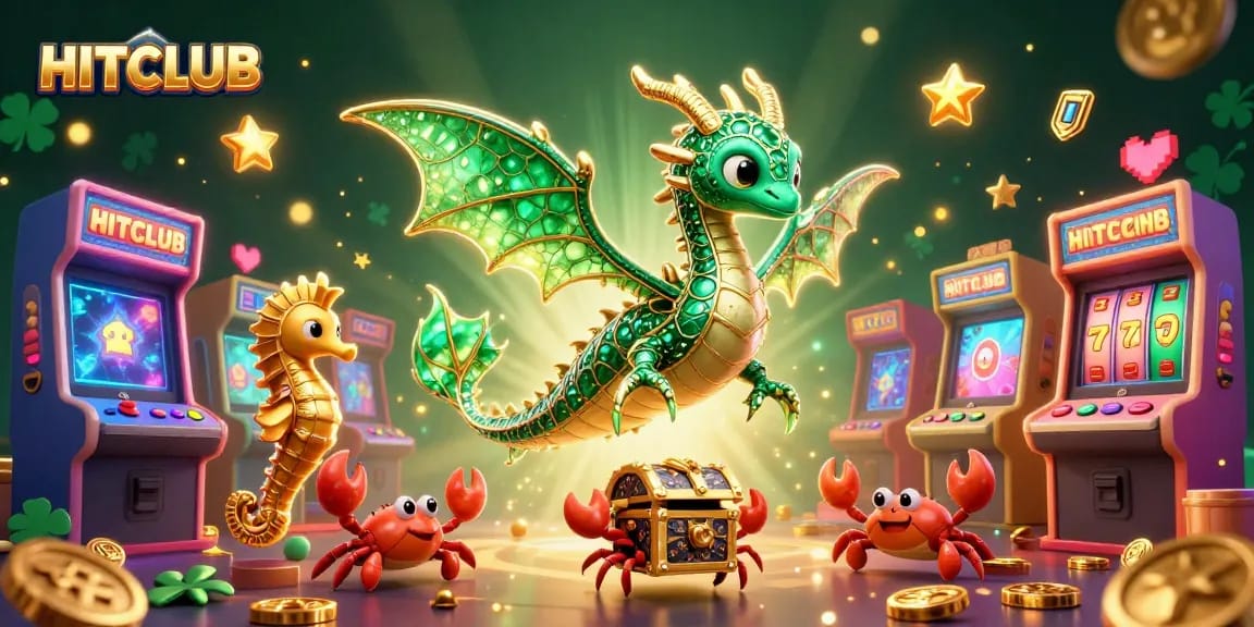 Engage in thrilling gameplay at HITCLUB with vibrant treasures, slot reels, and dazzling characters.
