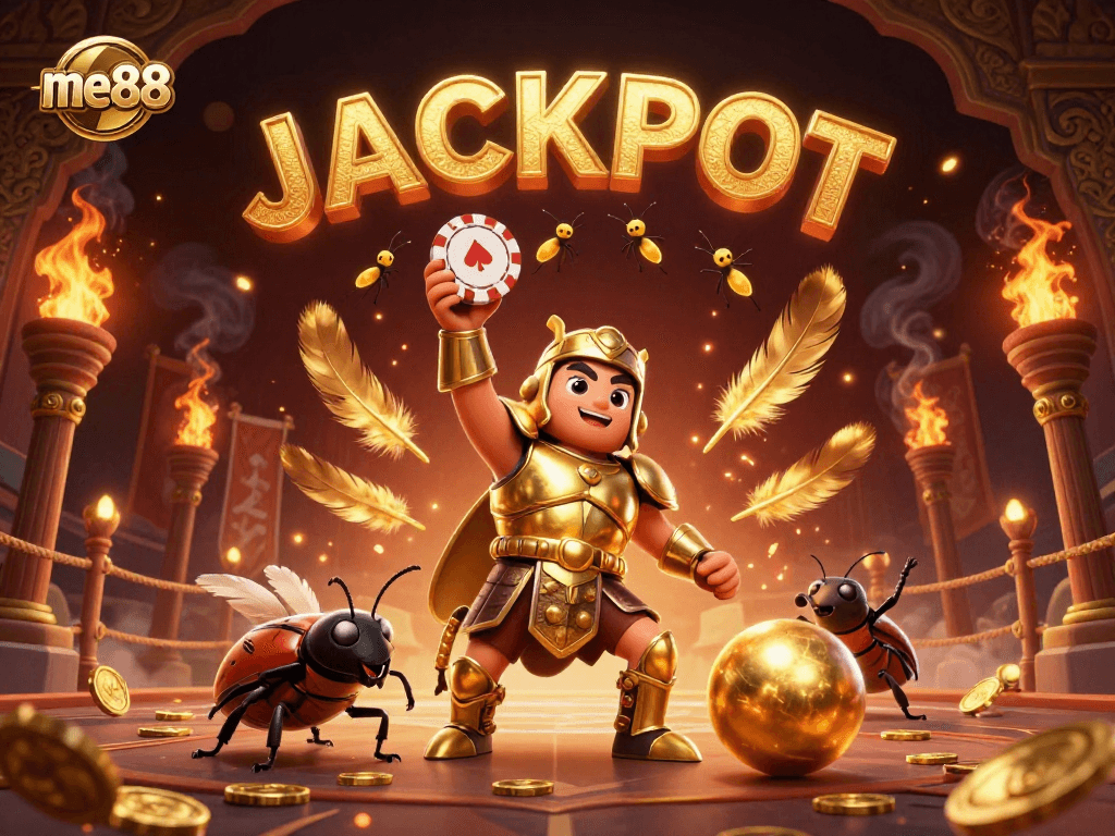 Win big at me88 with vibrant 3D cartoon characters celebrating a gaming jackpot!