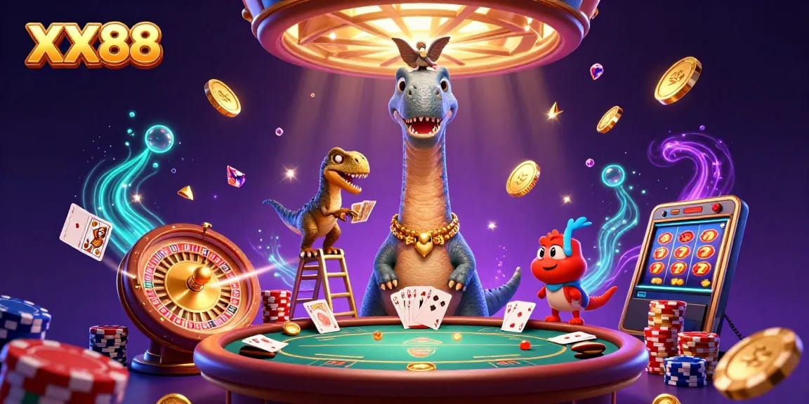 Engage with the vibrant casino atmosphere featuring XX88 while enjoying rich gambling elements and characters.
