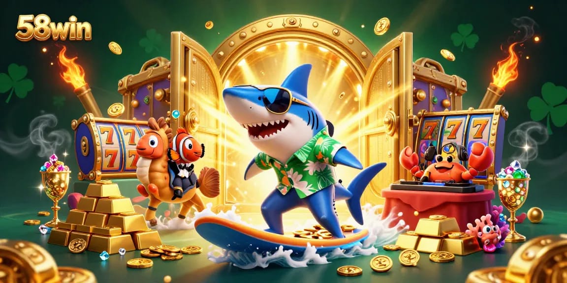 Experience thrilling gameplay at 58win with a vibrant casino scene featuring fun characters and dynamic elements.