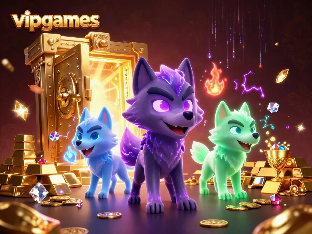 Experience thrilling gaming excitement with vipgames featuring a mystical wolf pack illustration.