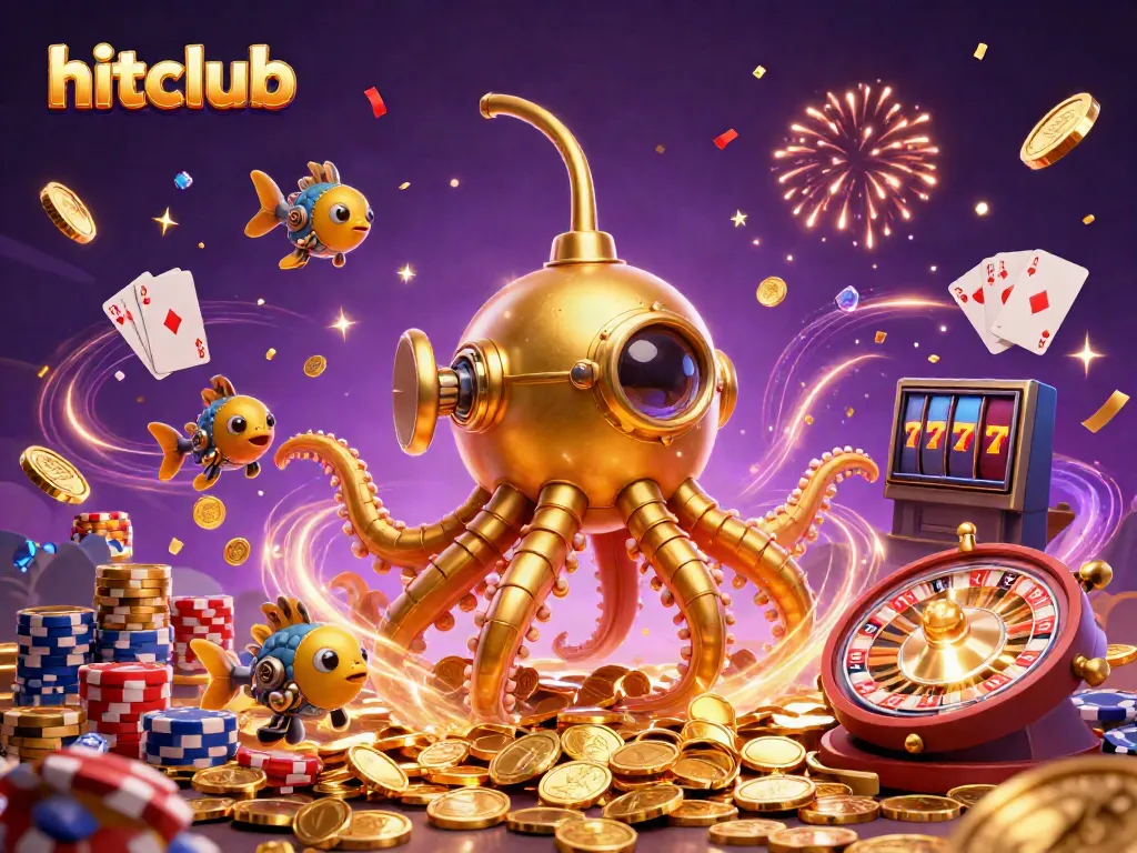 Spin to win with hitclub's engaging games amidst a treasure of gold coins.