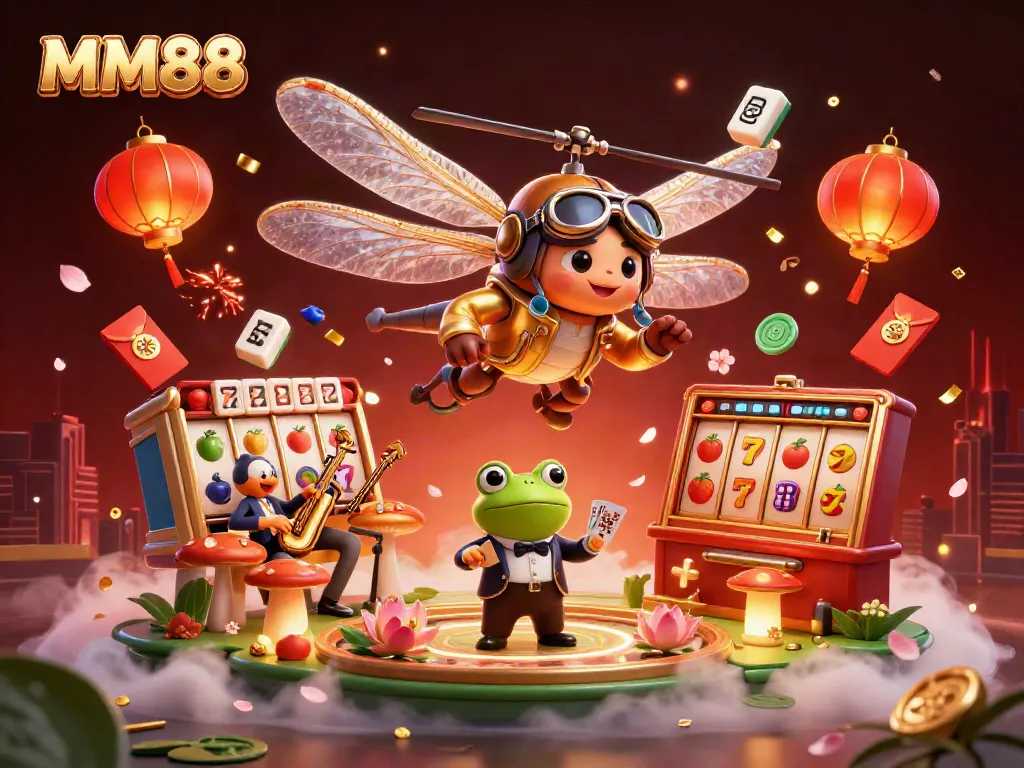 Experience the excitement of MM88 with this vibrant casino illustration, featuring diverse gaming elements.