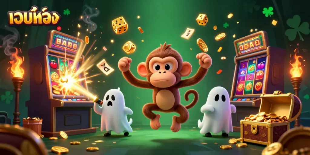 Experience the excitement of เว็บตรง casino gaming with a mischievous ghost monkey and an adventurous puppy.