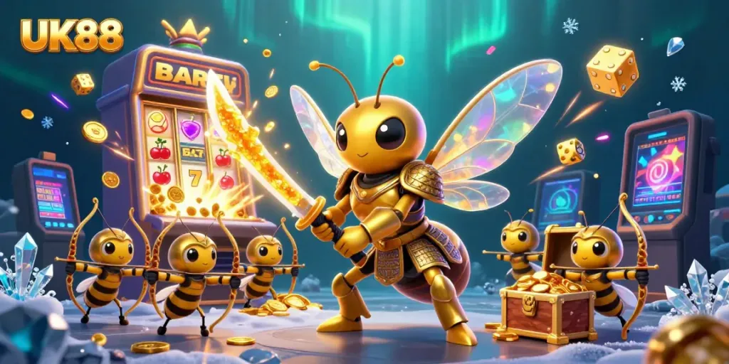 Experience the thrills of UK88's vibrant casino scene with dynamic character action and jackpot excitement.