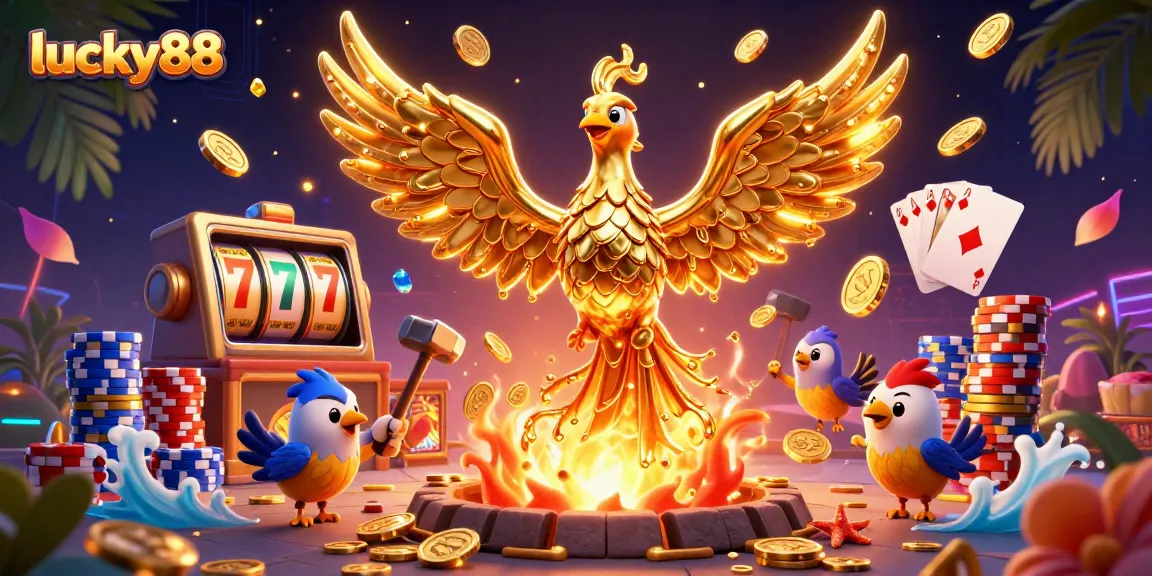 Spin the lucky88 slot reels featuring a golden phoenix and dynamic casino elements.