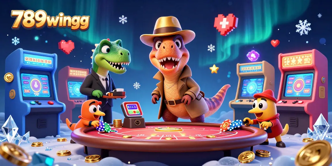 Experience the thrill of gambling with 789wingg's vibrant casino scene featuring iconic characters.