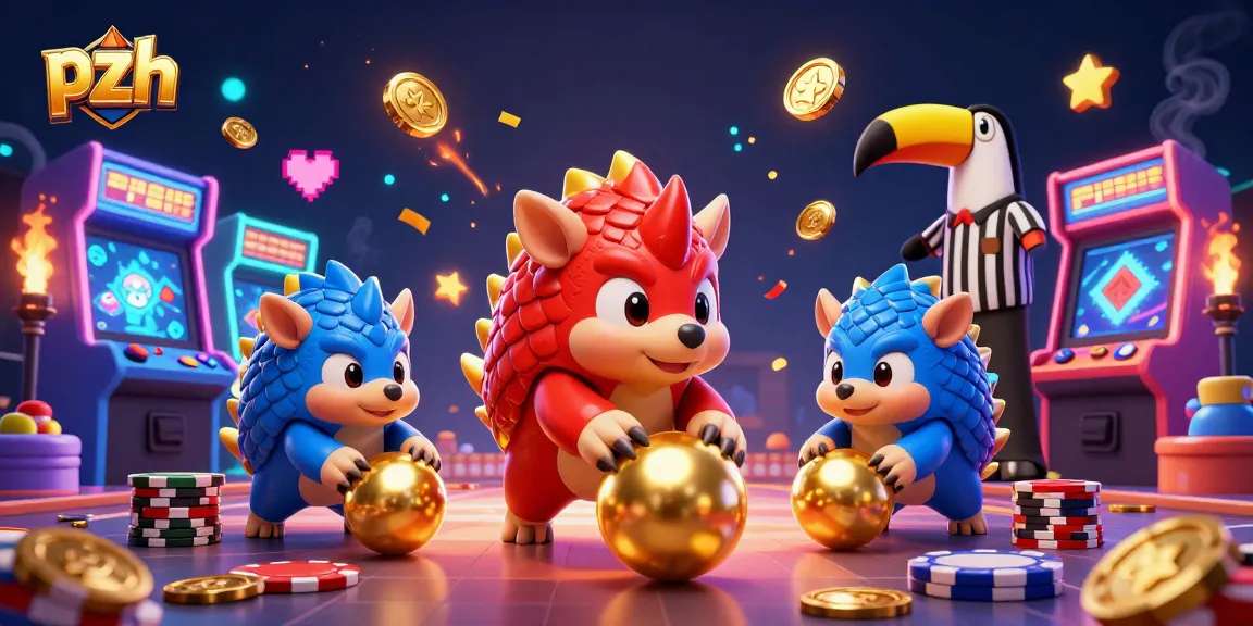Pzh pangolins rolling through poker chips in a 3D casino scene filled with action.