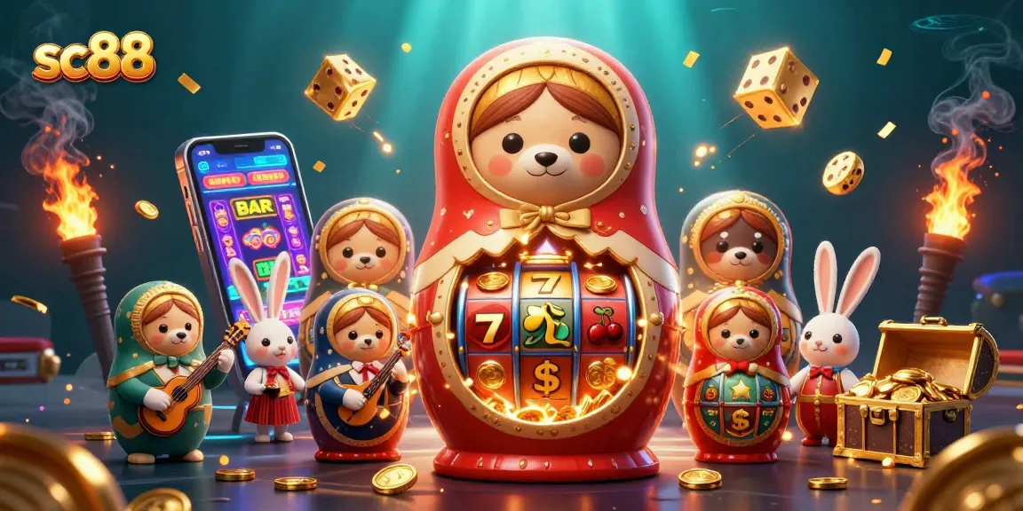 Experience the excitement at sc88 with charming characters and vibrant casino game elements in a rich digital scene.