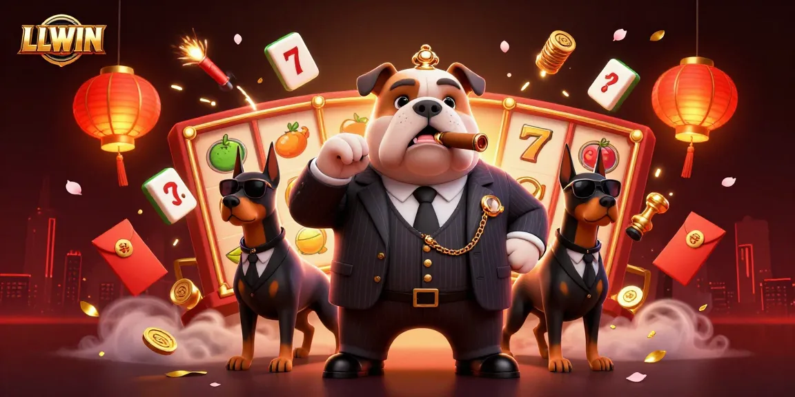 LLWIN showcases a lively 3D casino scene featuring a bulldog mafia boss and slot games, delivering vibrant entertainment.