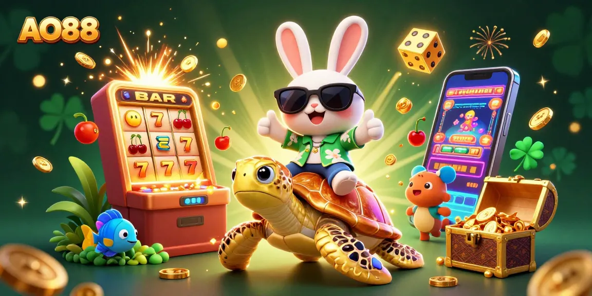 Experience thrilling gameplay at AO88 with a lucky rabbit and golden sea turtle exploring casino adventures!