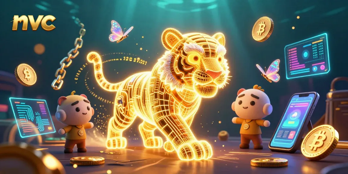 Experience the electric atmosphere of MVC's vibrant casino landscape with neon tigers and crypto elements.
