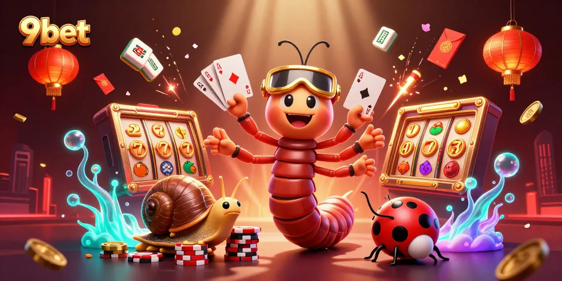 Experience the thrill with 9bet's vibrant casino atmosphere featuring a millipede dealer and high-roller snail.