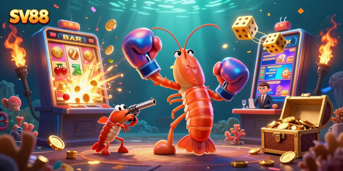 Experience the excitement of SV88 with vibrant casino characters amidst a jackpot explosion, showcasing thrilling gameplay.