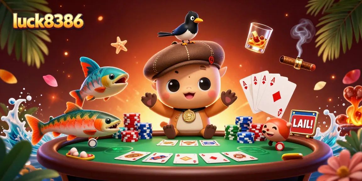 Engage in thrilling adventures at luck8386 with cartoon characters and vibrant casino elements.