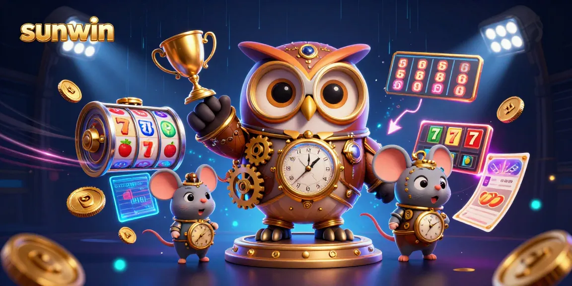 Win at Sunwin with this vibrant 3D casino scene featuring dynamic slot elements.