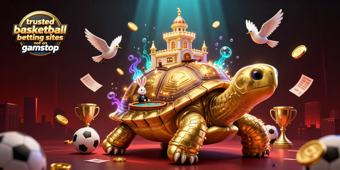 Bet on trusted basketball betting sites not on gamstop with a golden tortoise casino scene showcasing sports betting excitement.