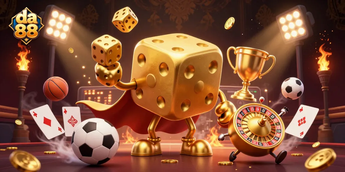 da 88 showcases a dynamic 3D casino scene featuring golden dice and swirling sports elements.