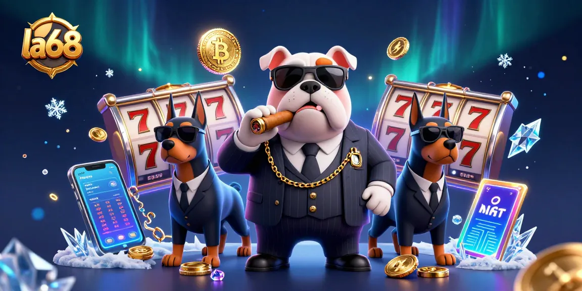 la68 offers exciting jackpot thrills with vibrant slot reels and powerful characters in a dynamic casino scene.